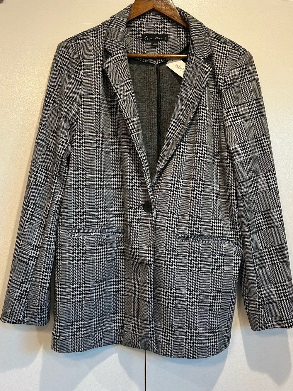 Love Tree Black and White Plaid Blazer